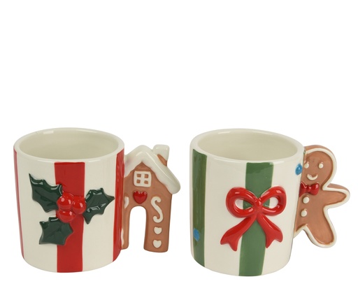 [4-601213] TAZA CERAMICA - ASA DECORADA - 2 SURTIDOS - PRECIO UNIDAD - L13.90-W9.80-H10.20cm