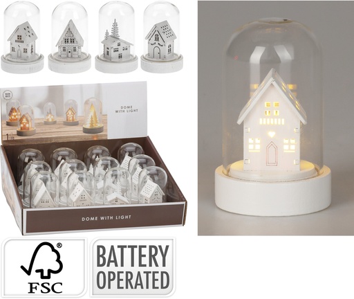[KM-AX5349980] CLOCHETTE EN VERRE PETITES MAISONS - LUMIERE LED - 9 CM - 4 MODELES - PRIX UNITAIRE