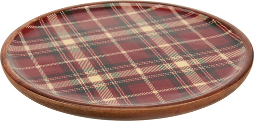 [KM-A67103850] PLATO DE CUADROS - 25CM - MADERA DE MANGO CON DIBUJO ESMALTADO 