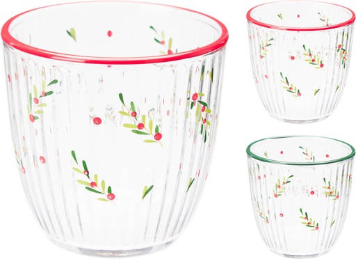 [KM-046100780] VASO DE CRISTAL - DIBUJO NAVIDEÑO -295ML - 2 COLORES - PRECIO UNIDAD 