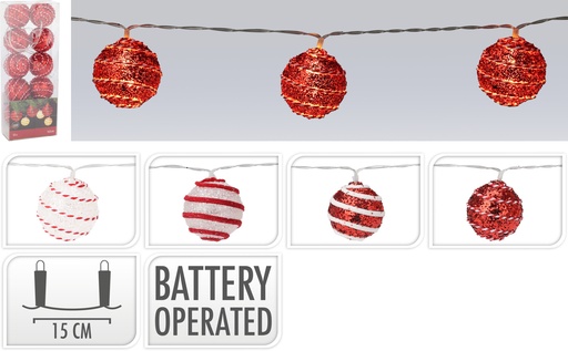 [KM-AHR001070] GUIRNALDA DE BOLA RAYADA - LUZ LED - 4 DISEÑOS - PRECIO UNIDAD  