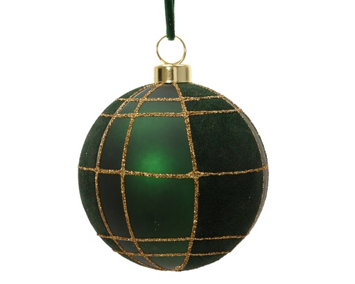 [4-026256] ***BAUBLES POLYSTYRENE VELVET CHECK PINE GREEN dia8.00cm