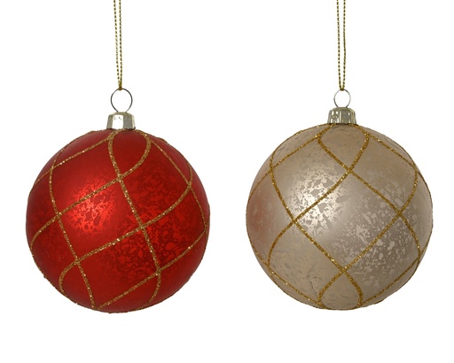 [4-026260] ***BAUBLES POLYSTYRENE GLITTER CHECK ASSORTED dia8.00cm