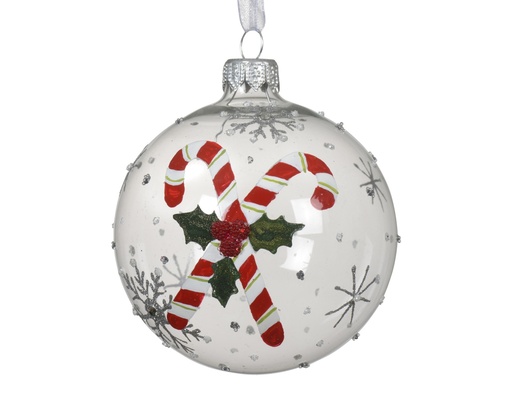 [4-053487] ***BAUBLE GLASS CANDY CANE TRANSPARENT dia8.00cm