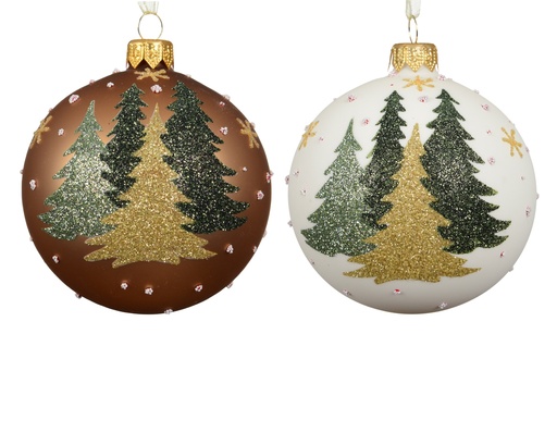 [4-053636] ***BAUBLE GLASS XMAS TREES ASSORTED dia8.00cm