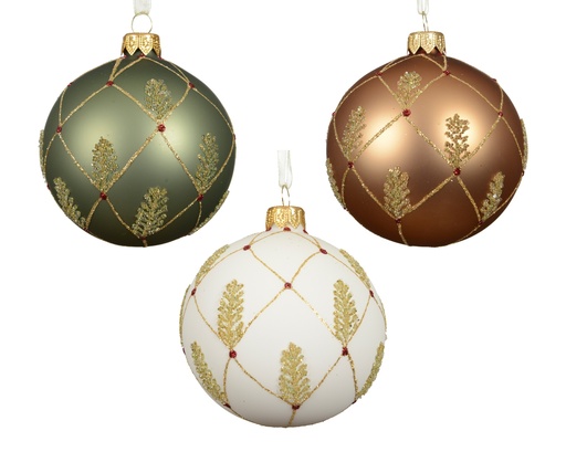 [4-053637] ***BAUBLE GLASS CHECK WITH BRANCH ASSORTED dia8.00cm