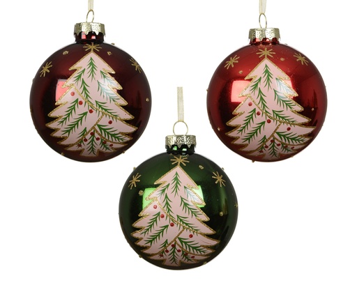 [4-071573] ***BAUBLES GLASS WITH TREE ASSORTED dia8.00cm