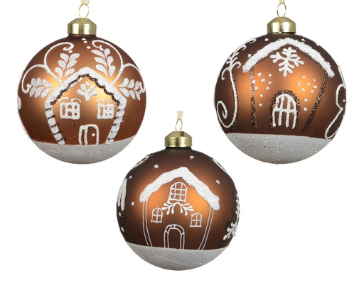 [4-071626] ***BAUBLES GLASS WITH SNOW FINISH ON BOTTOM BROWN dia10.00cm
