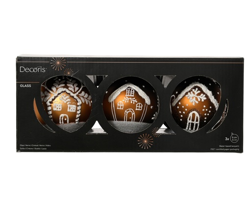 [4-071627] ***BAUBLES GLASS WITH SNOW FINISH ON BOTTOM BROWN dia8.00cm