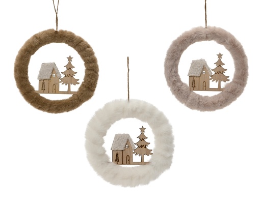 [4-512880] ***WREATH POLYESTER FAUX FUR WREATH ASSORTED L18.00-W2.00-H18.00cm
