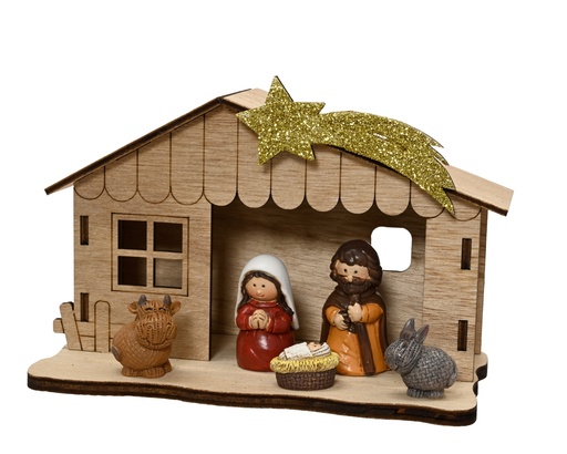 [4-591723] ***NATIVITY MDF NATURAL L15.00-W8.00-H10.30cm