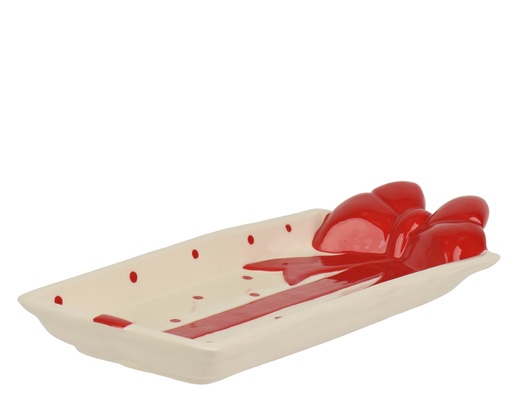 [4-601155] ***SERVING PLATE DOLOMITE RED/WHITE L31.70-W13.50-H5.00cm