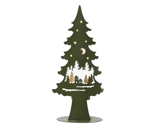 [4-703052] ***TEALIGHTHOLDER IRON GREEN L6.50-W11.00-H25.00cm