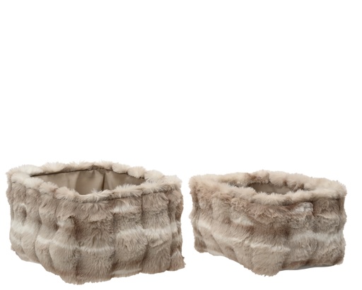 [4-761125] CESTO PELO ARTIFICIAL - COLORES NATURALES - SET DE DOS - L30.00-W40.00-H22.00cm /L25.00-W35.00-H19.00cm