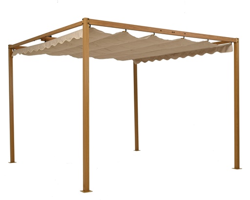 [4-806414] PERGOLA POLYESTER Y METAL  CREMA/MARRON - EXTERIOR - L300-W300-H220cm