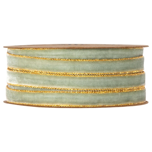 [PV-4971P-54] CINTA TERCIOPELO CON BORDE DORADO - MM9X20MT - SAGE