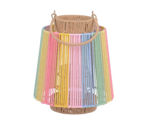 [4-812779] ***LANTERN POLYESTER COTTON W JUTE WRAP HANDLE MULTI D.23cm x H.34.5cm