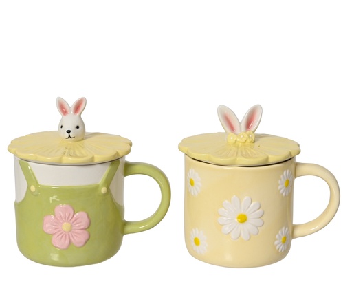 [4-820458] ***MUG STONEWARE GLAZED WITH FLOWER 2ASS ASSORTED L.13cm x W.10cm x H.13cm
