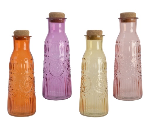 [4-825812] ***WATER CARAFE GLASS TRANSPARENT SPARY COLOR CORK 4COL ASS ASSORTED D.9.5cm x H.27cm