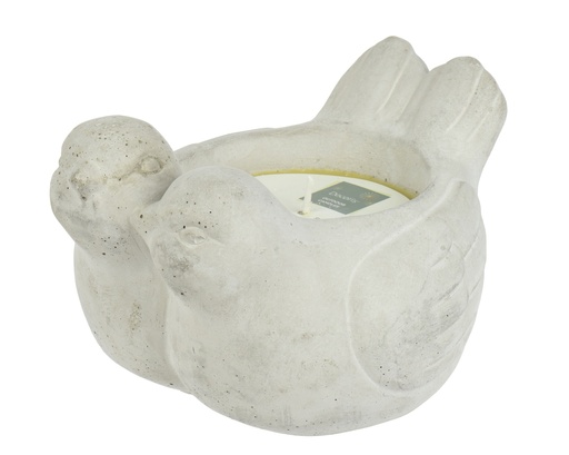[4-860625] ***CITRONELLA WAX WAX BIRD GREY WAX YELLOW IN CEMENT POT OUTDOOR GREY L.18cm x W.16cm x H.12cm