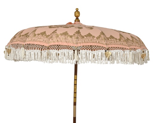 [4-872265] ***PARASOL COTTON GOLD METALLIC PATTERN TASSEL, IRON HANGERS SOFT NUDE D.200cm x H.260cm