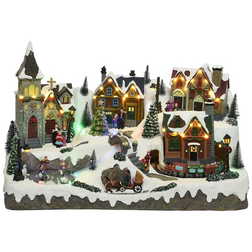 [4-485384] SCENE VILLAGE - 33X57X34CM - 48 LED/MULTI/MUS/MOUV/INT