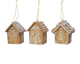 [4-530681] POLY GINGERBREAD HOUSE 3ASS L5.50-W4-H7CM