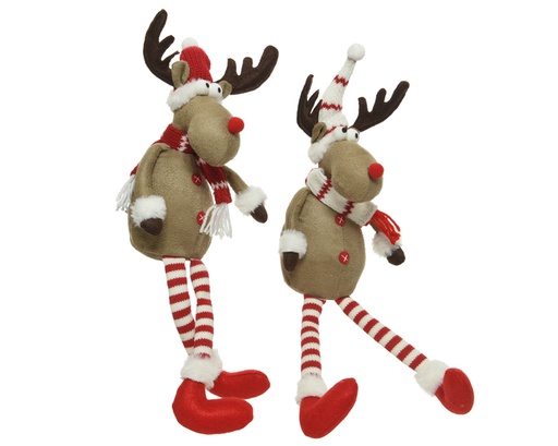 [4-612049] CERF EN TISSU AVEC ÉCHARPE - ROUGE/BLANC - 49CM - 2 ASSORTIMENTS - À L' UNITÉ 