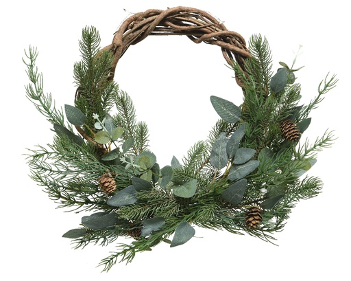 [4-680683] DECO WREATH LEAVES PINECONES DIA40CM