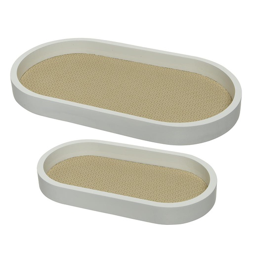 [4-803825] BANDEJA OVALADA BLANCA Y NATURAL-19X35CM-SET DE DOS
