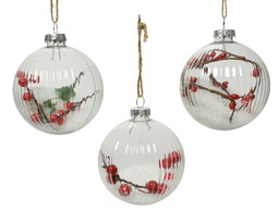 [4-030131] BAUBLE GLASS BRANCHES- SNOW DIA8CM