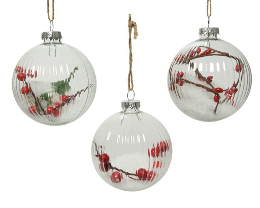 BAUBLE GLASS BRANCHES- SNOW DIA8CM