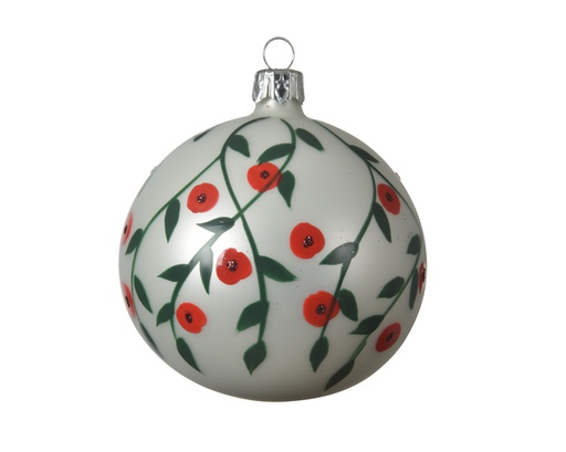 [4-086454] BAUBLE GLASS BRANCHES AND BERRIES DIA8CM