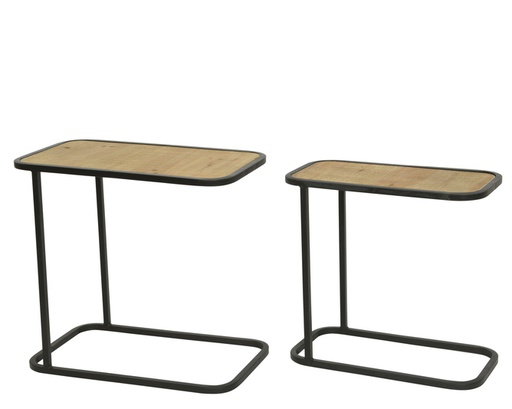 [4-368096] MESITAS AUXILIARES MADERA Y METAL _ SET DE DOS