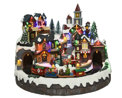 [4-485628] ESCENA PUEBLO/TREN 41X31CM-37LED/MULTI/MUS/MOV