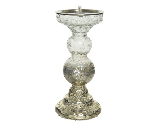 [4-520309] CANDELABRO CRISTAL - BLANCO-DORADO - 20CM