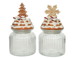 [4-608641] BOITE EN VERRE COUVERCLE DE NOEL - 21CM - 2 DESIGNS - PRIX A L'UNITE