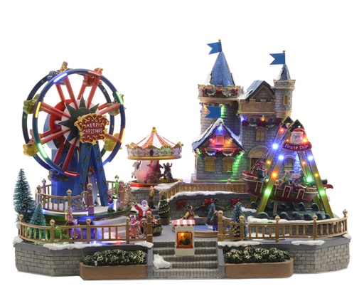 [4-481266] SCÈNE DE MANÈGES FORAINS - 56CM - 56 LED/MULTI/MUS/MOUV