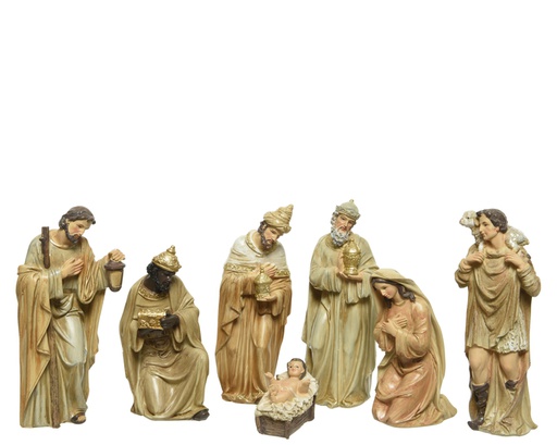 [4-596469] POLY NATIVITY SET WITH 7 FIG L7.50-W6-H20CM