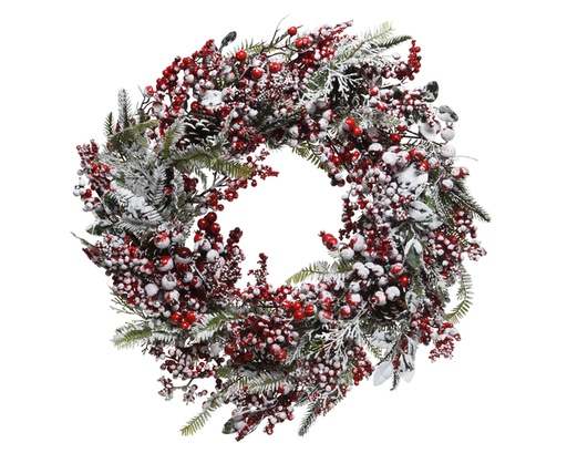 [4-682851] DECO WREATH FROST RED BERRIES DIA60CM