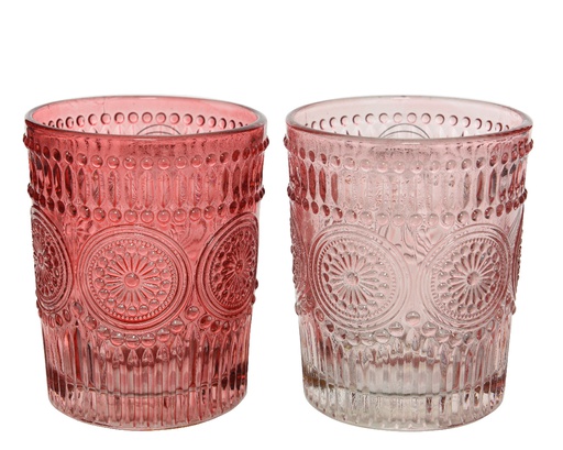 [4-825624] VASO CRIS CRISTAL RELIEVE D8X10CM-300ML 2COL UD