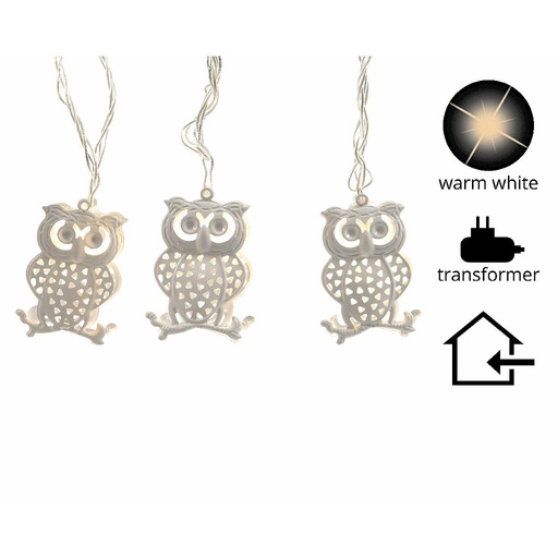[4-480576] GUIRLANDE DE HIBOUX EN METAL - 5,70M - 20 LED/CAL/INT
