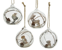 [4-534979] BOULE DE NOEL EN VERRE AVEC ANIMAUX - 80MM - 4 ASSORTIMENTS - PRIX A L'UNITE 