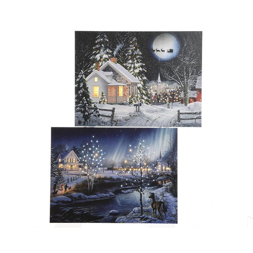 [4-480631] CUADRO NIEVE 30X40CM-3LED/MULTI/BAT 2SURT UD