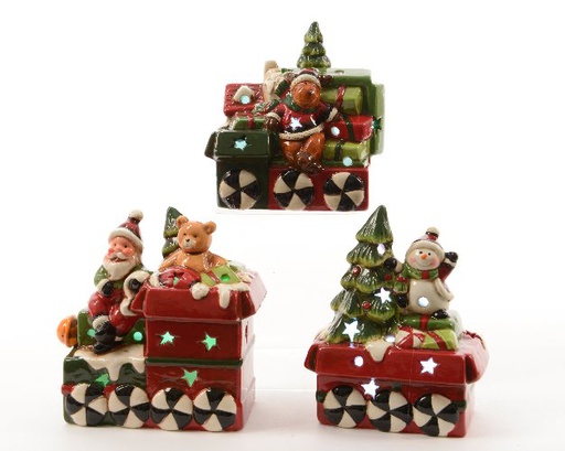 [4-481125A] TRAIN CÉRAMIQUE - 29X7X11CM - LED ASSORTIMENT DE 3