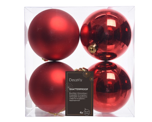 BOULES DE NOEL EN PLASTIQUE - ROUGE - DIA10CM