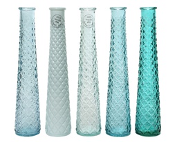 [4-869810] RECYCLE GLASS VASE 5COL ASS DIA7-H32CM