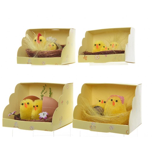 [4-872638] CHENILLE CHICKEN ON NEST 4ASS DIA6-L6-W6-H4CM
