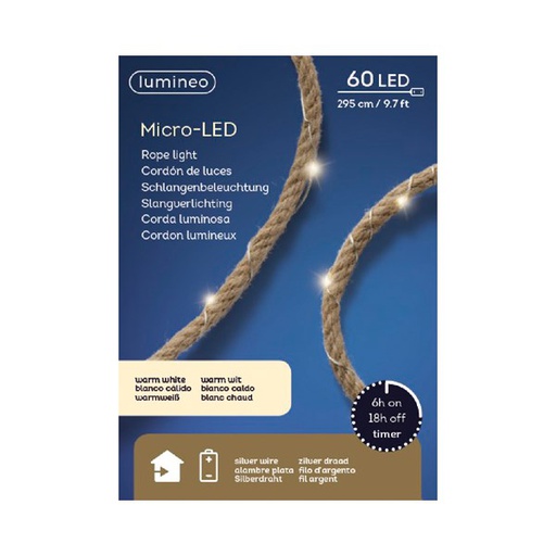 [4-485540] CUERDA TIRA MICRO 295CM-60LED/CAL/BAT/6H/INT