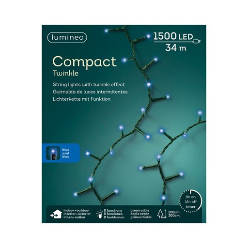 [4-495397] GUIRLANDE COMPACT VERD 3400CM-1500LED/AZUL/PAR/TIM/EXT